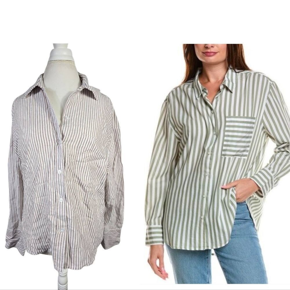 LOLA RIVER Brooke Striped Button-Up Warm Tawny  Long Sleeve Shirt Size L